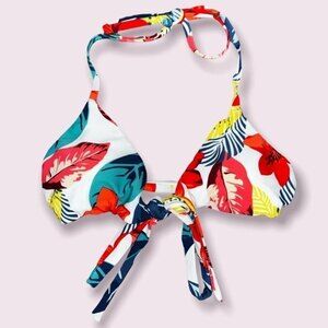 Hollister Bikini Top Tropical Palm Leaves Swim Suit Halter Womens Size Medium